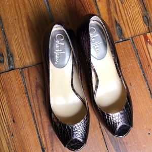 Cole Haan metric snake skin peeptoe pump